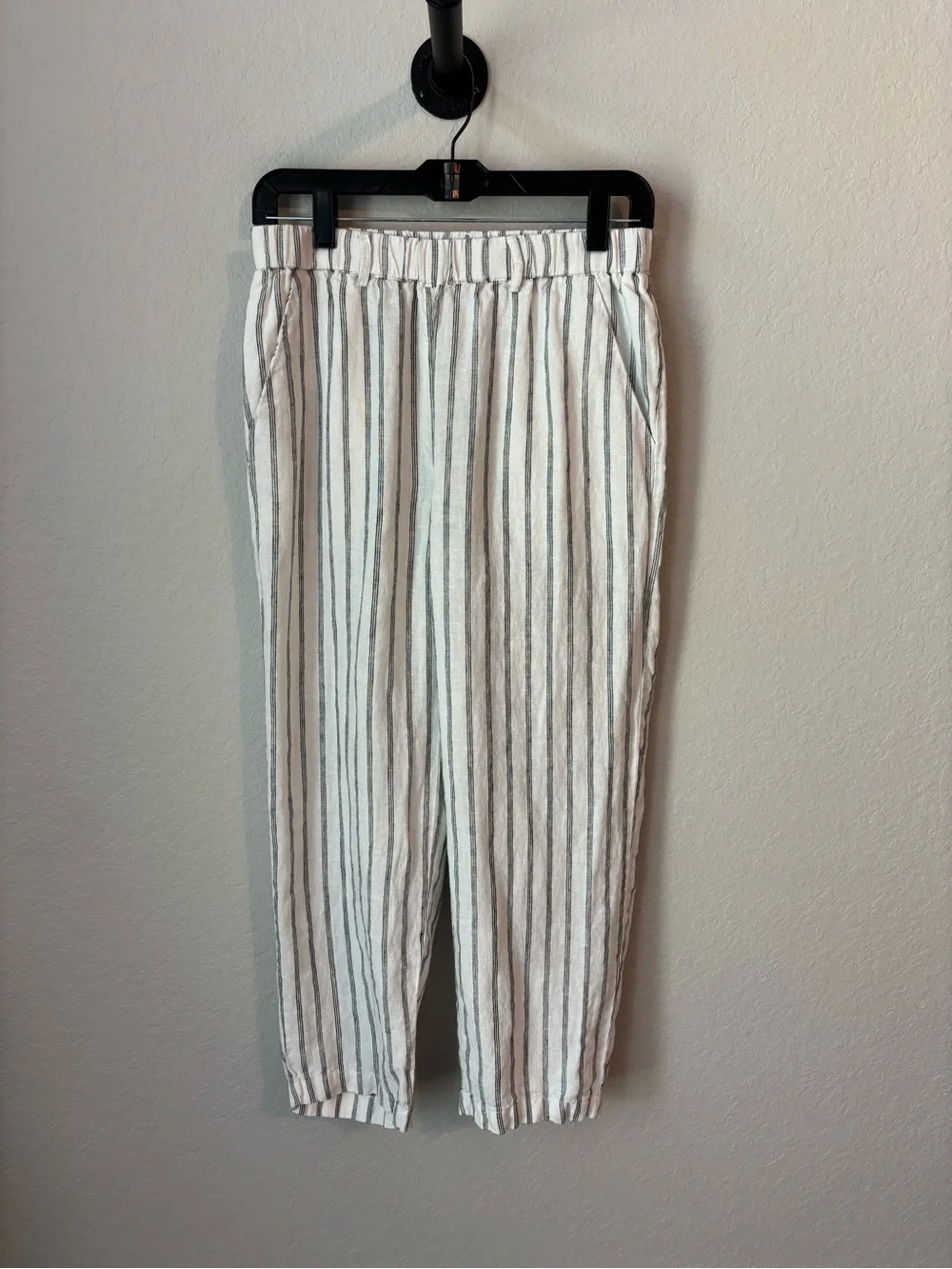 Quince 100% European Linen Pants Oatmeal Black Stripe Size Small